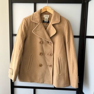 [4p] L.L. Bean 3M NWT Italian Wool Light Beige /Tan Pea Coat Women Winter Coat